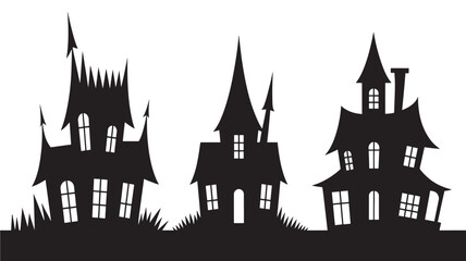 Obraz premium Spooky haunted house silhouettes vector illustration for Halloween designs isolated on white background
