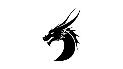 black dragon tattoo with big horns vector shape illustration