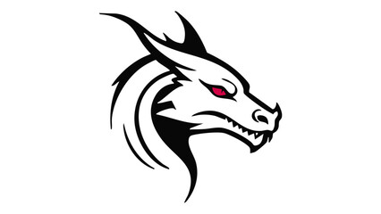 black dragon line art shape silhouette with red eye vector illustration