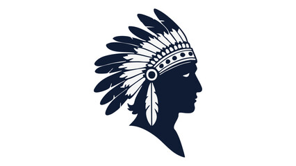 american indian person shape with feathers on the head and a sad face, sad American Indian person shape vector illustration