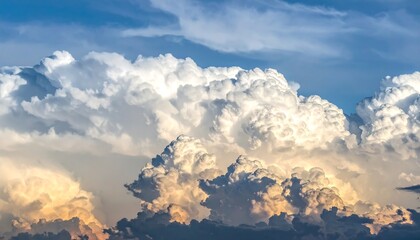 Dramatic cumulus clouds against a vibrant blue sky