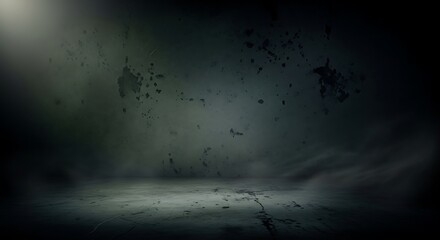 Dark, moody concrete room with dramatic spotlight and atmospheric smoke