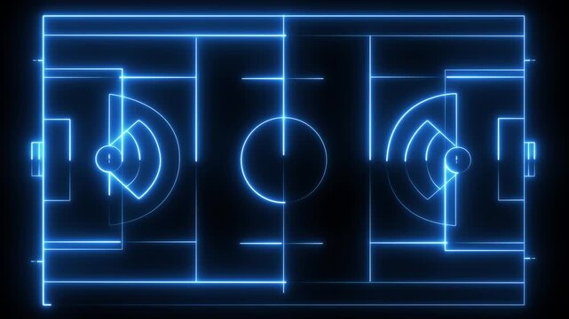Multi-Use Playfield aerial ,neon light Aerial view of a multi-use playfield with soccer and lacrosse. batting cages, skateboard park and softball fields with lights. black background 4k video .