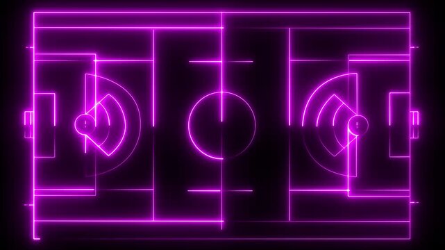 Multi-Use Playfield aerial ,neon light Aerial view of a multi-use playfield with soccer and lacrosse. batting cages, skateboard park and softball fields with lights. black background 4k video .