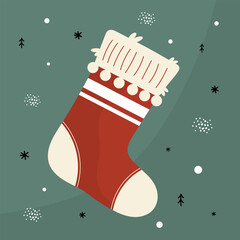 Colored Christmas socks icon. Festive holiday decoration. Vector illustration isolated on white background