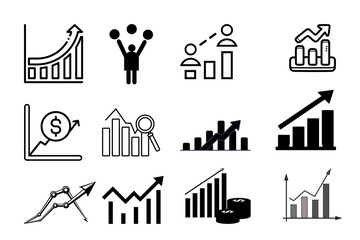 Collection of hand drawn business growth and financial chart icons