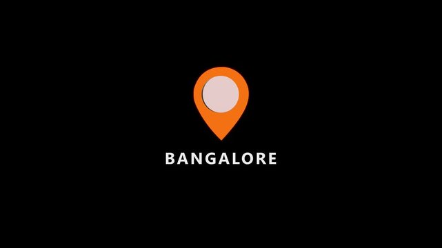 location of the city of Bangalore ,the name of the place with the location has been displayed, sign animated with alpha channel 4k video GPS location tracking icon