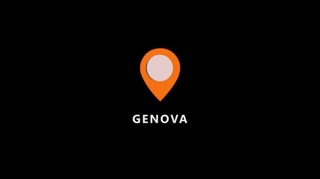 location of the city of Genua ,the name of the place with the location has been displayed, sign animated with alpha channel 4k video GPS location tracking icon .