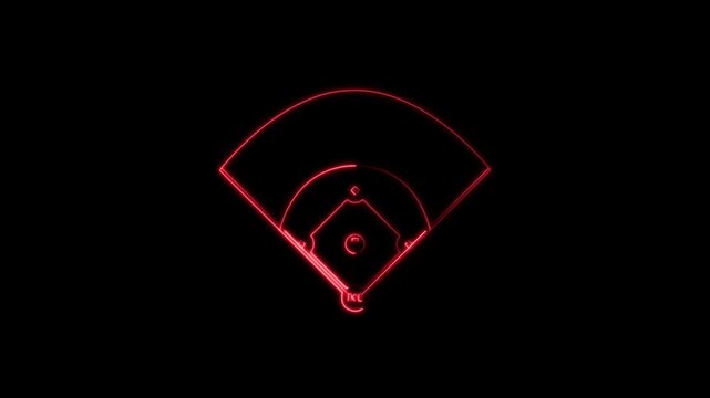 Baseball diamond neon line diagram. Animation of digital baseball field with glowing elements and data visualization Baseball diamond graphic Clipart image isolated on black background