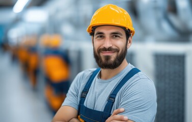 Hispanic male technician repairs air conditioning units in a commercial facility
