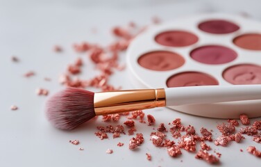 Minimal eyeshadow palette with brush showcases cool tones and texture on a clean backdrop