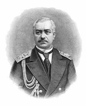 Andrey Alexandrovich Popov, Russian naval commander, shipbuilder, admiral, old vintage illustration, 1876