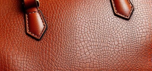Detailed close-up of a brown pebbled genuine leather surface with fine stitching, a luxurious background for fashion and craftsmanship concepts