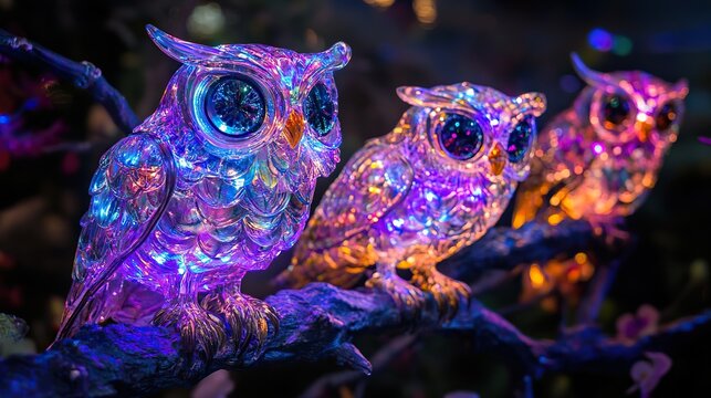4w fiber optic floral owls -
