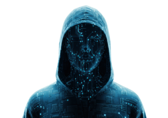 Isolated Electronic Humanoid with Hoodie, Futuristic Technology and Artificial Intelligence