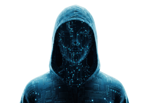 Isolated Electronic Humanoid with Hoodie, Futuristic Technology and Artificial Intelligence