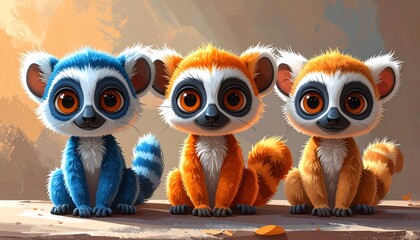 Obraz premium Three cute lemur illustrations