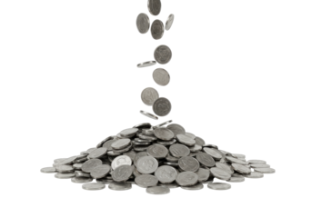 Isolated pile of Thai coins falling, baht currency of Thailand, financial investment in Asia