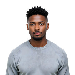 Fototapeta premium Focused Man in Gray Knit Sweater, Modern Textured Look Smart Casual Authority: Projecting Calm Professionalism and Approachability