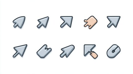 A collection of sleek and modern computer cursor icons in various styles and actions, ideal for design projects and technology-related content.