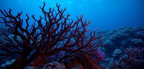 Intricate black coral branching structure, deep ocean setting,  coral,  nature