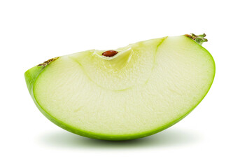 Crisp Granny Smith apple slice offering a refreshing bite, perfect for healthy snacks, vibrant ads, or culinary projects craving fresh, natural appeal