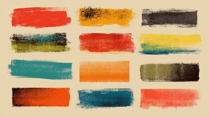 Abstract paint strokes in various colors on a textured background creating a visual texture and artistic design.