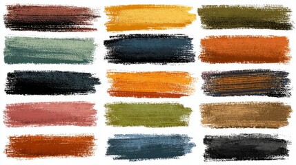 A collection of colorful brush strokes with textures. This image is perfect for adding an artistic touch to any project.