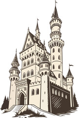 Obraz premium Whimsical hand drawn castle illustration for fairytales