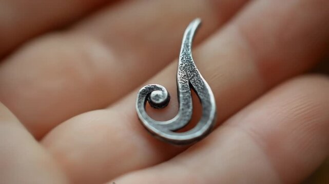 Close-up of a hammered silver pendant