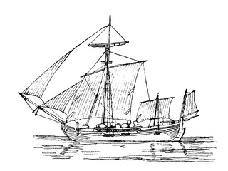 Sailing ship from the island of Ceylon, old vintage illustration, 1879