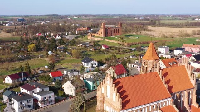 Ruins of medieval brick castle in Rydzyn Chelminski, Poland