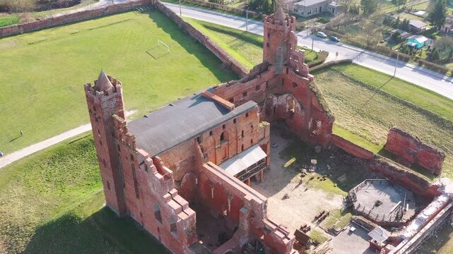 Ruins of medieval brick castle in Rydzyn Chelminski, Poland