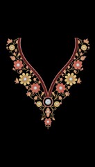 Floral Embroidery Design with Colorful Flowers and Decorative Elements