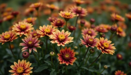 Vibrant Red and Yellow Flowers Blooming in a Lush Garden Setting