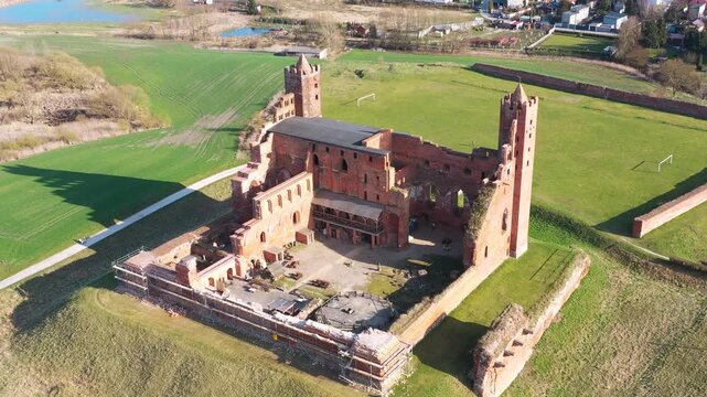 Ruins of medieval brick castle in Rydzyn Chelminski, Poland