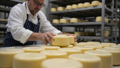 Artisan Cheese Maker Working in Modern Cheese Production Facility