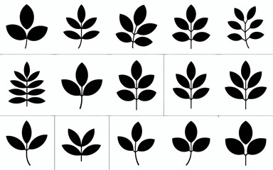 set of black silhouettes of leaves