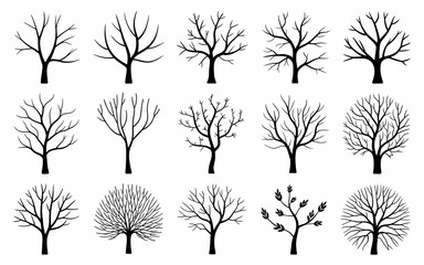 set of trees silhouettes