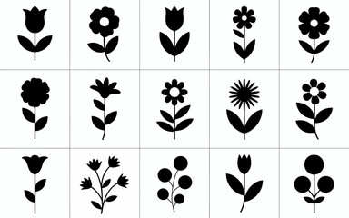 set of vector silhouettes of leaves