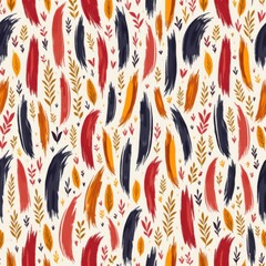 Colorful Abstract Pattern with Brush Strokes and Leaves Design