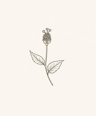 Elegant Line Art of a Single Flower Stem with Leaves and Buds