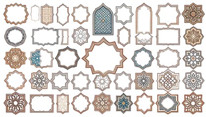 A collection of diverse, intricate frames and decorative ornamental elements, all isolated against a pristine white background