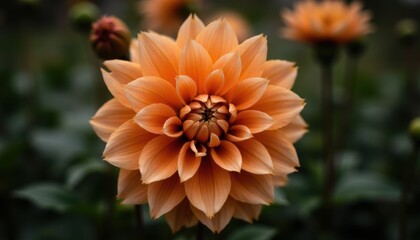 Beautiful Orange Dahlia Bloom Surrounded by Lush Green Leaves
