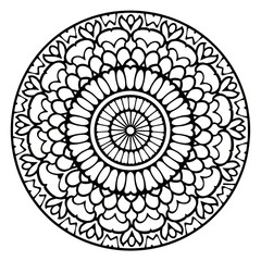 Intricate Black and White Mandala Design for Relaxation and Art Therapy