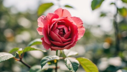Beautiful Pink Rose Blooming in Bright Garden Setting