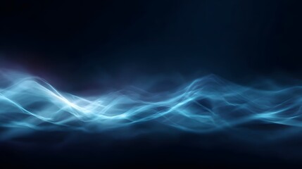 Abstract dynamic blue waves of light and energy flowing in a dark ethereal space