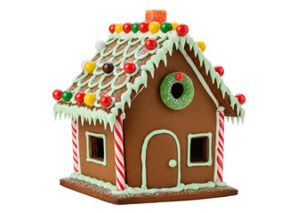 Isolated Gingerbread House for Christmas Festive Treat. Homemade Holiday Baked Good for Kids