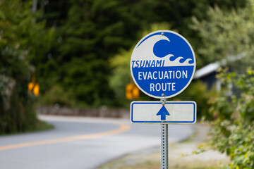 Special traffic sign with Tsunami evacuation route indication