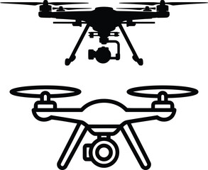 Fototapeta premium Modern aerial drone silhouettes two styles quadcopter photography aerial vehicle